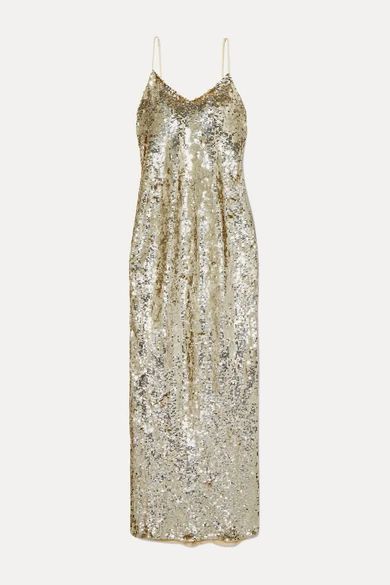 - Sequined Chiffon Gown - Silver