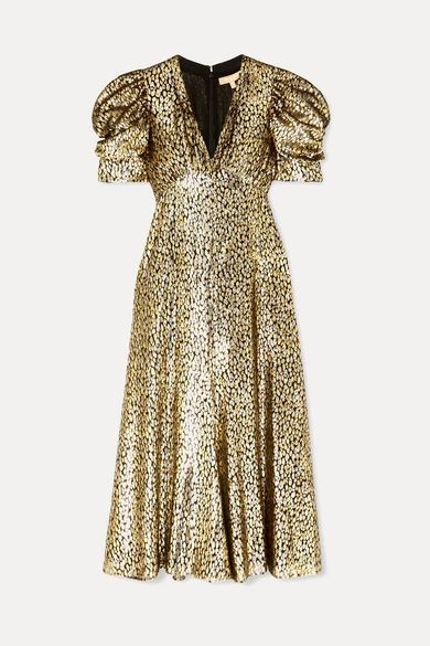 - Metallic Fil Coupé Leopard-jacquard Midi Dress - Gold