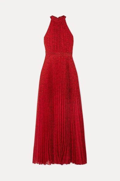 - Kelissa Pleated Leopard-print Voile Halterneck Maxi Dress - Red