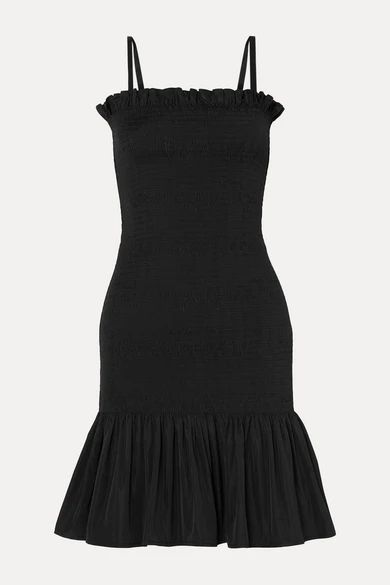 - Shirred Taffeta Mini Dress - Black
