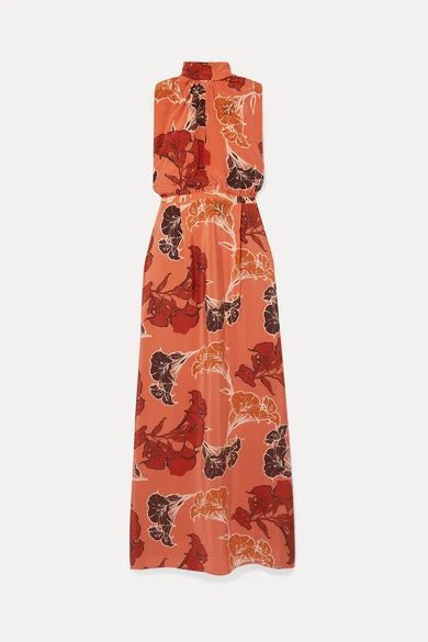 - Momentum Embellished Floral-print Silk Crepe De Chine Maxi Dress - Orange