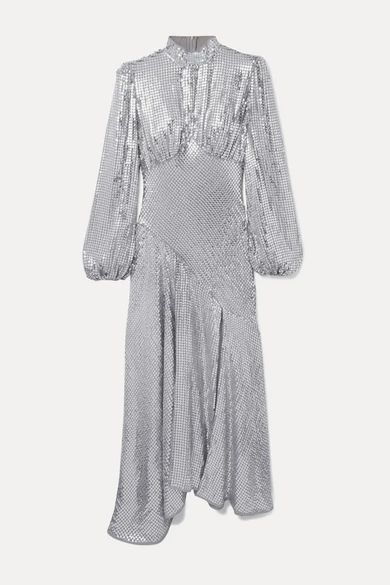 - Clara Sequined Tulle Midi Dress - Silver