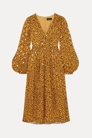 - + Venyx Camille Leopard-print Fil Coupé Silk-blend Chiffon Midi Dress - Gold