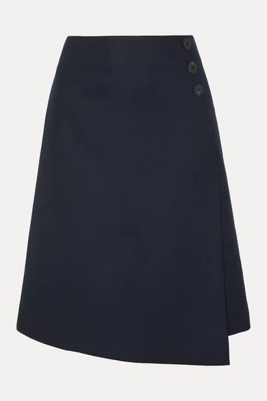 - Audrey Wrap-effect Asymmetric Wool-blend Skirt - Midnight blue
