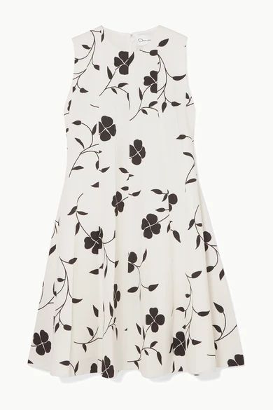 - Pleated Floral-print Grain De Poudre Wool-blend Mini Dress - Ivory