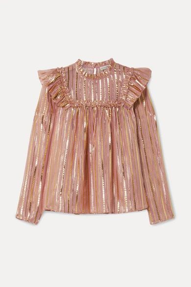 - Leopold Ruffled Striped Silk And Lurex-blend Chiffon Blouse - Antique rose