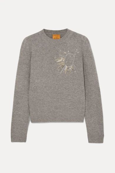 - Libra Embellished Embroidered Wool Sweater - Gray