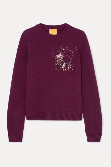- Aries Embellished Embroidered Wool Sweater - Burgundy