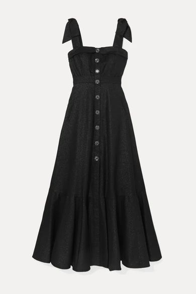 - Olivia Tie-detailed Metallic Crepe Maxi Dress - Black