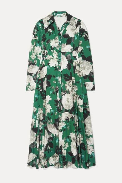 - Josianne Floral-print Cotton-poplin Midi Dress - Green