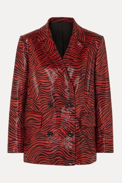 - + Pernille Teisbaek Cassidy Double-breasted Zebra-print Faux Leather Blazer - Red