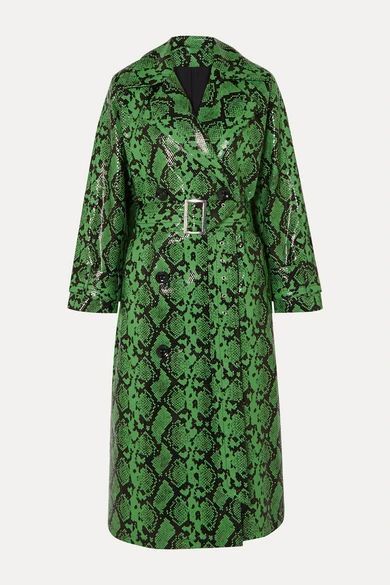 - + Pernille Teisbaek Shelby Snake-effect Faux Leather Trench Coat - Green