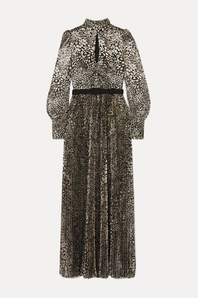 - Vienna Tie-detailed Belted Leopard-jacquard Maxi Dress - Gold