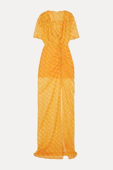 - Elke Wrap-effect Ruched Printed Chiffon Maxi Dress - Orange