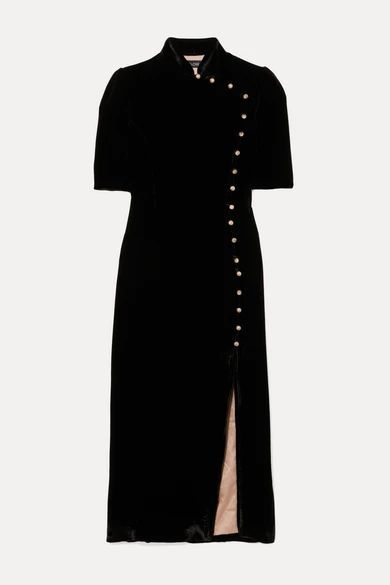 - + Venyx Taro Button-embellished Velvet Midi Dress - Black