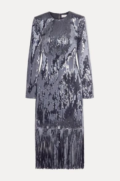 - Matisse Fringed Sequined Crepe Midi Dress - Silver