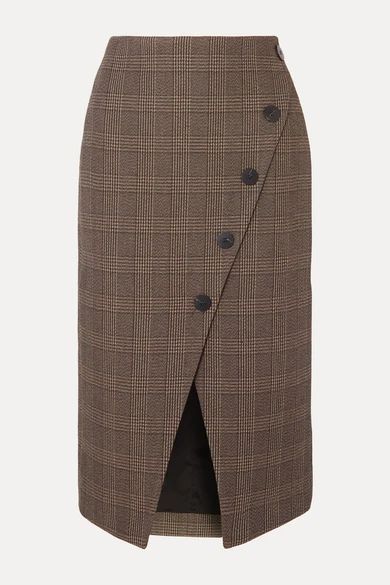- Selby Wrap-effect Prince Of Wales Checked Cotton-blend Midi Skirt - Brown