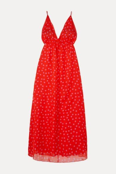 - Harriet Polka-dot Chiffon Maxi Dress - Red