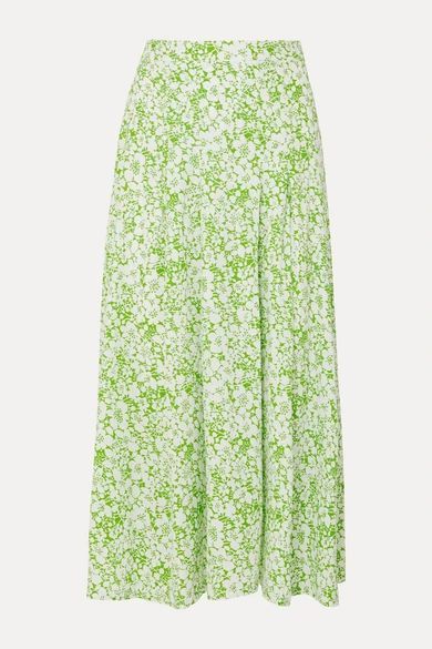 - Cuesta Pleated Floral-print Crepe Midi Skirt - Mint
