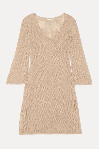- Lenora Crocheted Cotton Mini Dress - Neutral