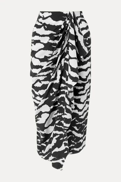 - Fabiana Wrap-effect Draped Zebra-print Silk-blend Crepe Midi Skirt - Zebra print
