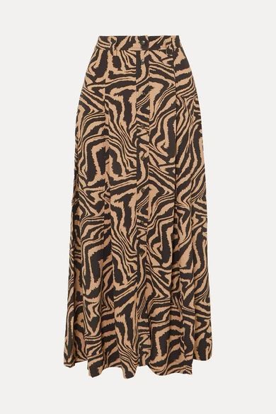 - Tiger-print Crepe Midi Skirt - Sand