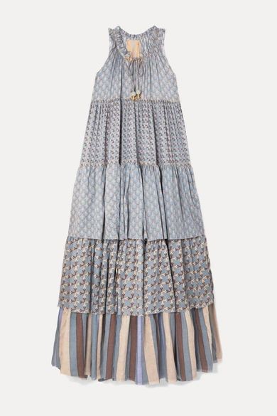 - Hippy Tiered Printed Cotton-voile Maxi Dress - Light blue