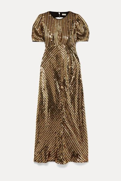 - Daisy Velvet-trimmed Cutout Sequined Georgette Midi Dress - Bronze