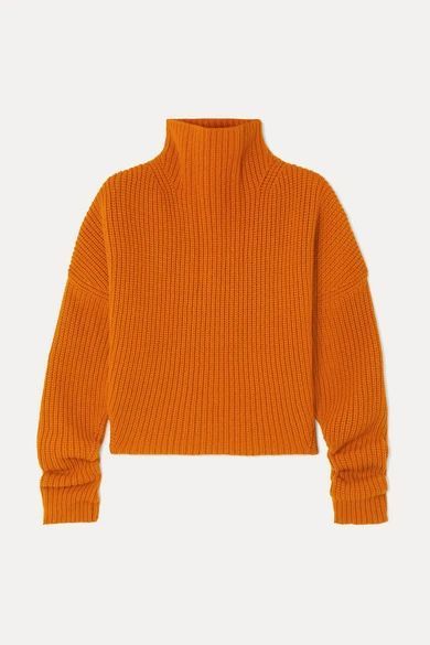- Kate Ribbed Cashmere Turtleneck Sweater - Orange