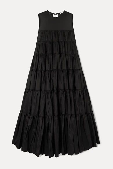 - Ebba Tiered Faille Midi Dress - Black
