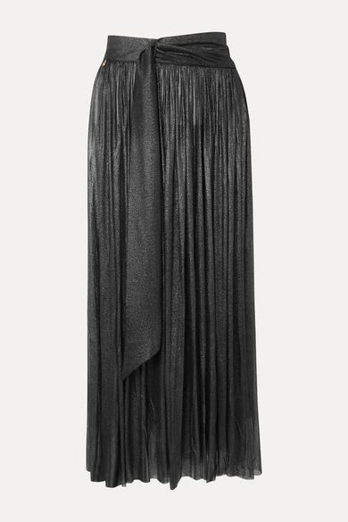 - Delfis Asymmetric Pleated Metallic Silk-tulle Midi Skirt - Silver