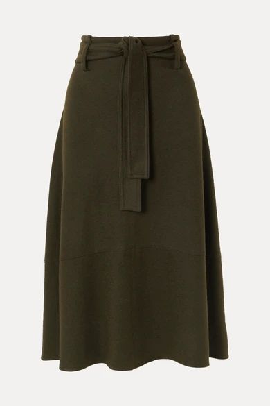 - Belted Wool-blend Midi Skirt - Army green