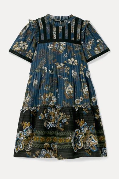 - Pascale Embroidered Floral-print Cotton-voile Mini Dress - Blue