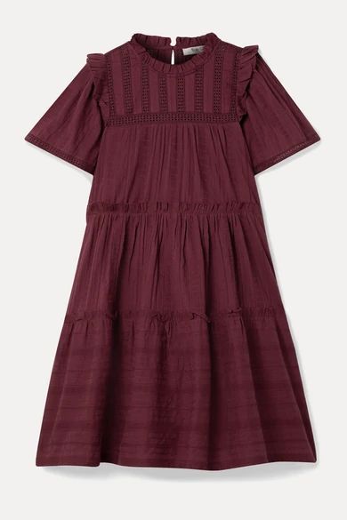 - Pascale Ruffled Broderie Anglaise-trimmed Cotton-voile Mini Dress - Burgundy
