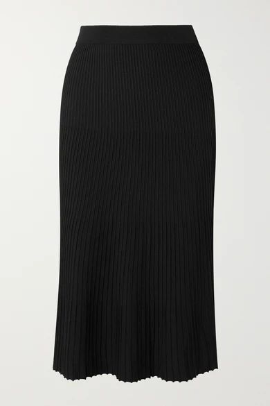 - Pleated Stretch-knit Midi Skirt - Black