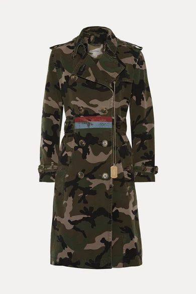 - Embellished Camouflage-print Cotton-canvas Trench Coat - Army green