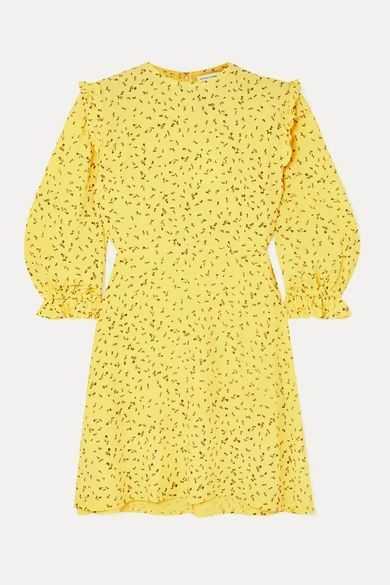 - Edwina Ruffled Floral-print Crepe Mini Dress - Yellow