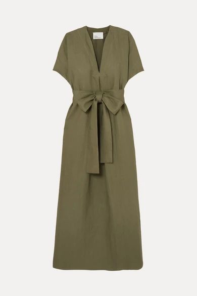 - Rosetta Belted Linen Maxi Dress - Army green