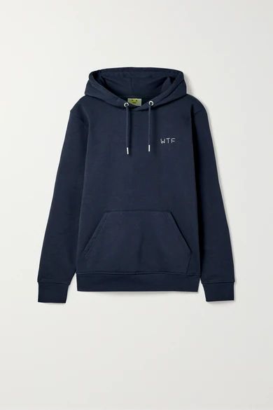 - Wtf Embroidered Organic Cotton-blend Jersey Hoodie - Midnight blue