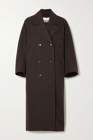 - Oversized Double-breasted Prince Of Wales Checked Gabardine Coat - Brown