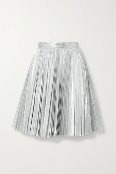 - Pleated Metallic Coated-twill Skirt - Silver