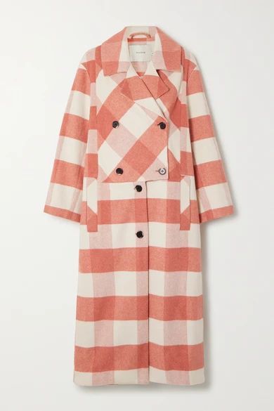 - Excellent Double-breasted Checked Brushed-felt Coat - Pink