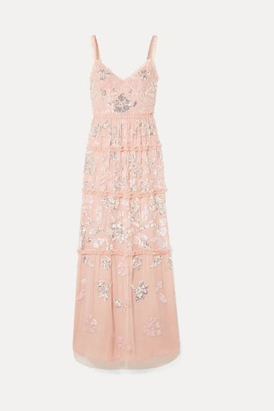 - Ruffled Sequin-embellished Tulle Gown - Baby pink