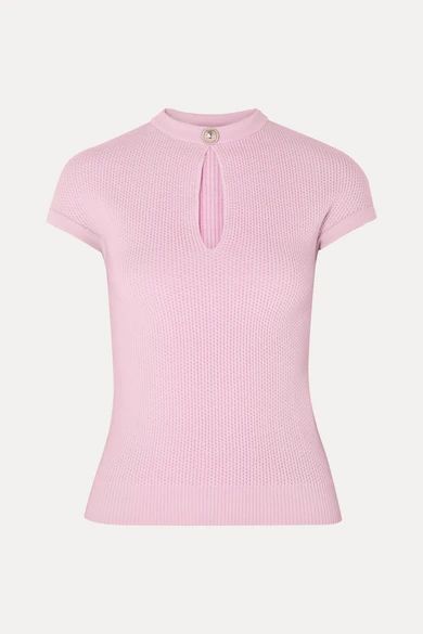 - Button-embellished Wool-blend Top - Pastel pink