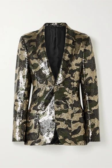 - Sequined Crepe Blazer - Army green