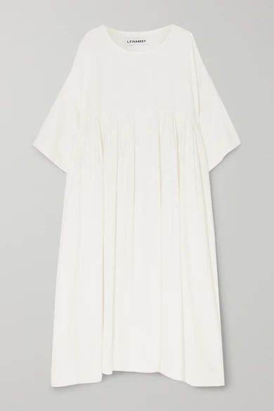Mega Oversized Pleated Slub Linen Dress - White