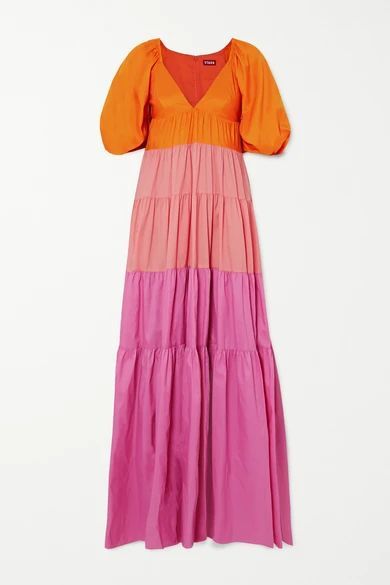 - Meadow Tiered Color-block Crepe Maxi Dress - Orange