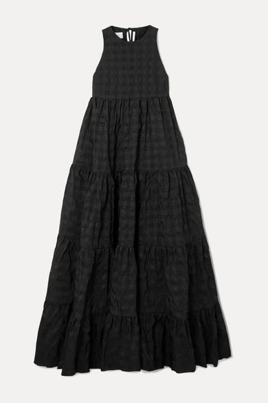 - Tiered Seersucker Maxi Dress - Black
