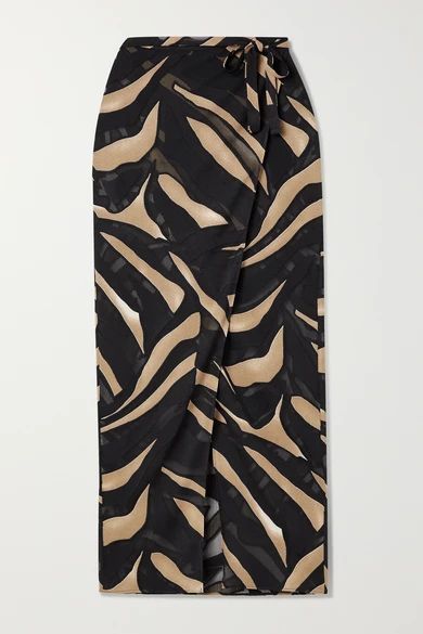 - + Net Sustain Zebra-print Devoré-crepe Wrap Skirt - Black
