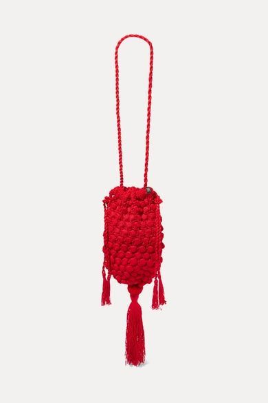 Marina Tasseled Crocheted Shoulder Bag - Red